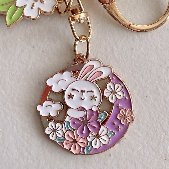 Bunny Rabbit Sakura Moon Keychain Purse Charm - Picture 2 of 4